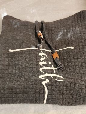 Women's Charcoal Waffle Knit Hoodie with Script 'Faith'